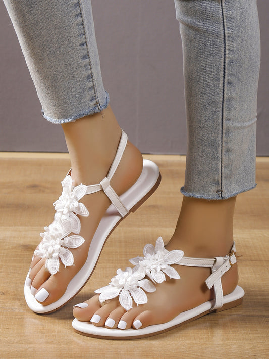 امرأة مزخرف بزهر حزام كاحل سروال داخلي ثونغ موضة الصيف صنادل مسطح