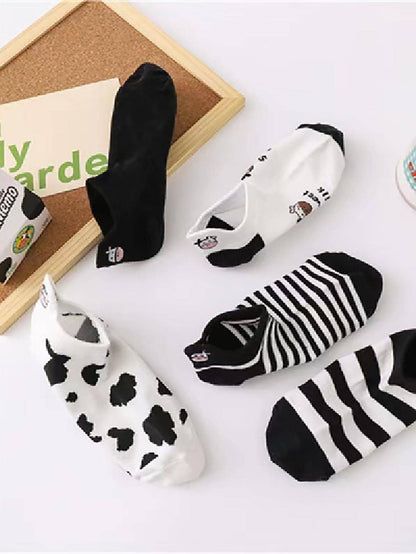 جوارب كاحل أبقار مطرز لطيفة الى الحياة اليومية 5 أزواج نساء