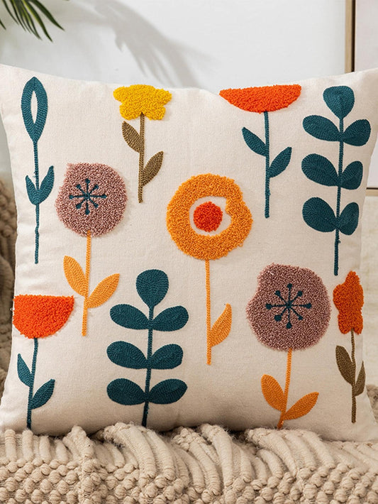 غطاء وسادة مطرز بالزهور بدون حشو
