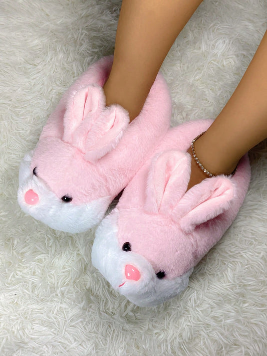 شباشب مبتكرة بتصميم ارنب رسوم كارتون زغبي منزل بريبي داخلي نساء