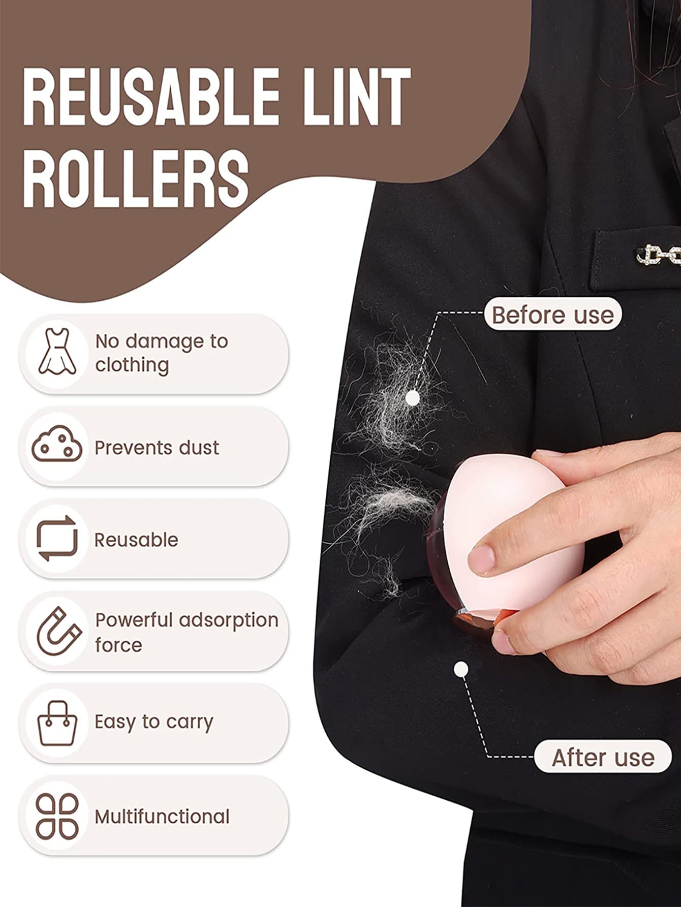 بكرة نسل محمول قابلة لإعادة الاستخدام لزج الى ملابس , قابل للغسل , متين , منزل استخدام , السفر ضروري قطعة واحدة