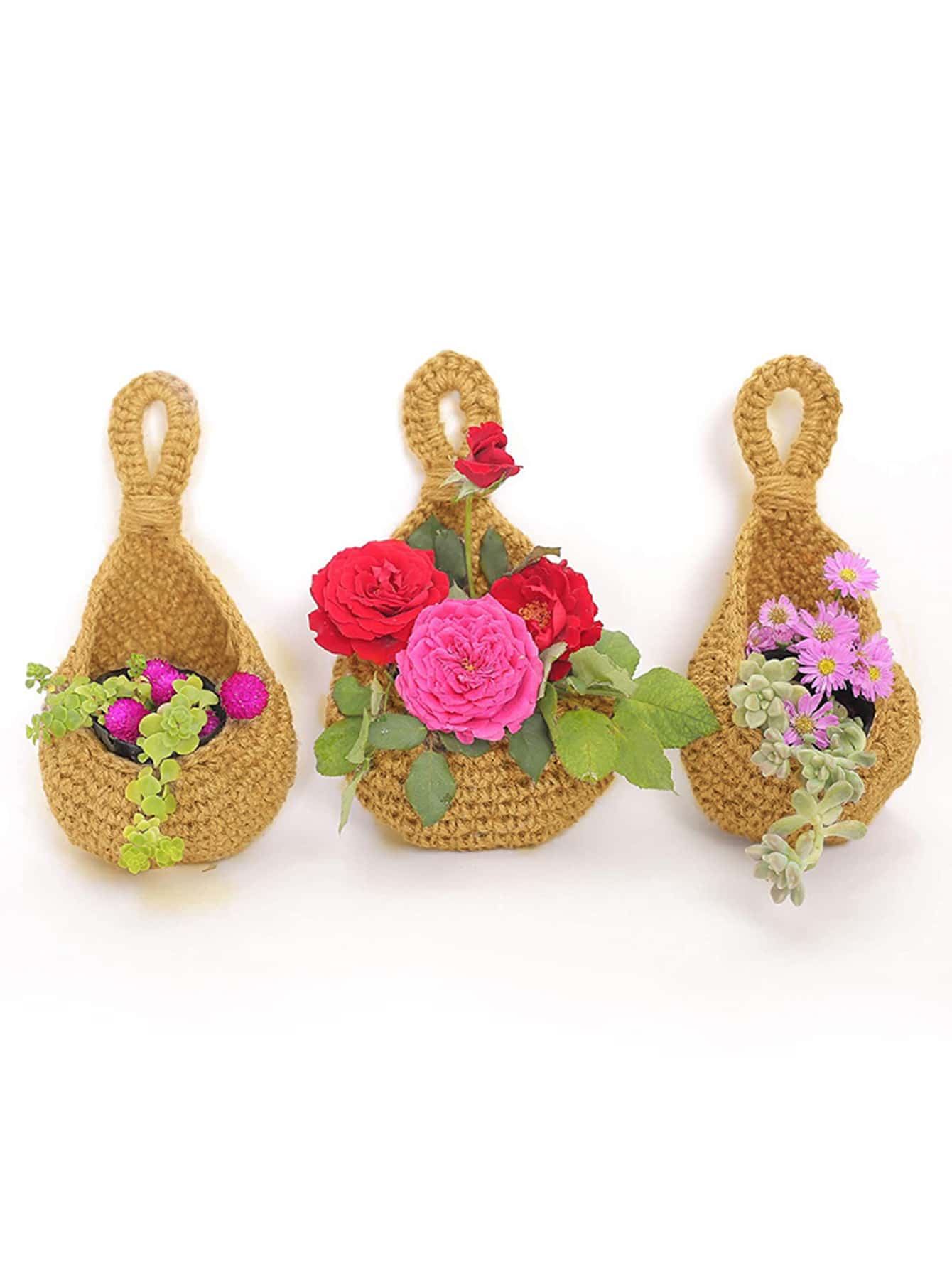 سلة معلقة جدران مضفرة على الطراز البوهيمي، سلة يدوية مضفرة للخضروات والفواكه في المطبخ لديكور بوهو في شكل دمعة للتخزين وزراعة النباتات وتنظيم الحاويات