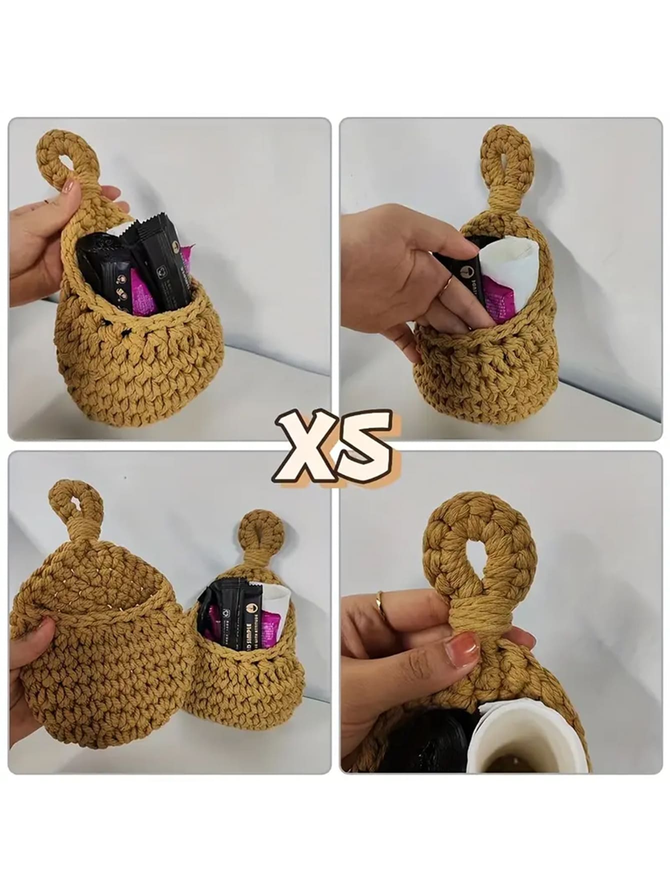 سلة معلقة جدران مضفرة على الطراز البوهيمي، سلة يدوية مضفرة للخضروات والفواكه في المطبخ لديكور بوهو في شكل دمعة للتخزين وزراعة النباتات وتنظيم الحاويات