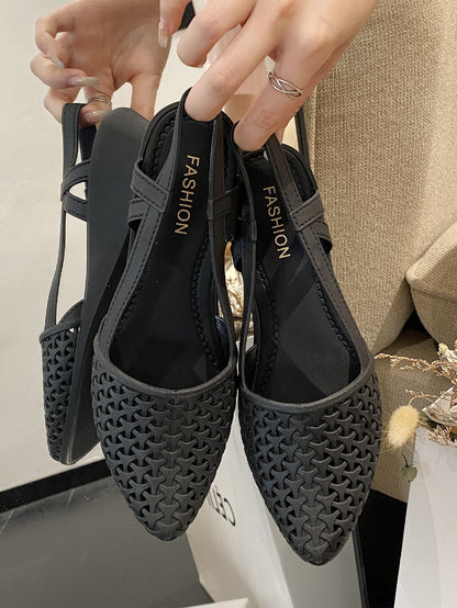 صنادل للنساء اصبع مدبب هلام مع منسوج تصميم و قص مجوف التفاصيل للصيف , شاطئ بحر , و السفر , المواد البلاستيكية