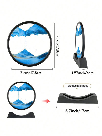فن الرمل المتحرك ثلاثي الأبعاد المزخرف بالزجاج المناسب لديكور المكتب أو المنزل، اطار صورة الساعة الرملية الديناميكية الزرقاء المحيطية - صورة رملية مكتبية