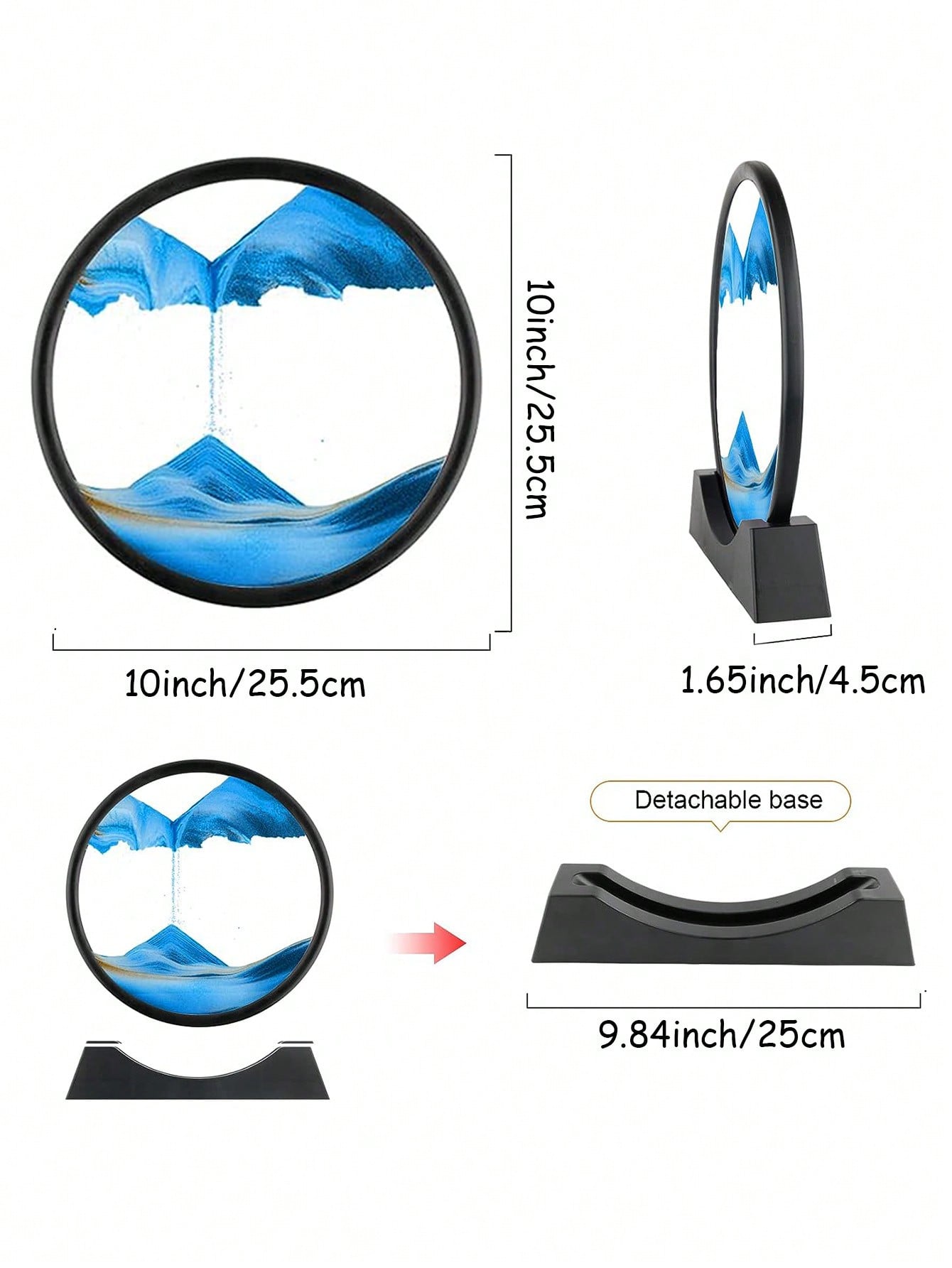 فن الرمل المتحرك ثلاثي الأبعاد المزخرف بالزجاج المناسب لديكور المكتب أو المنزل، اطار صورة الساعة الرملية الديناميكية الزرقاء المحيطية - صورة رملية مكتبية