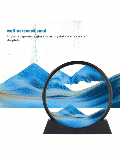 فن الرمل المتحرك ثلاثي الأبعاد المزخرف بالزجاج المناسب لديكور المكتب أو المنزل، اطار صورة الساعة الرملية الديناميكية الزرقاء المحيطية - صورة رملية مكتبية