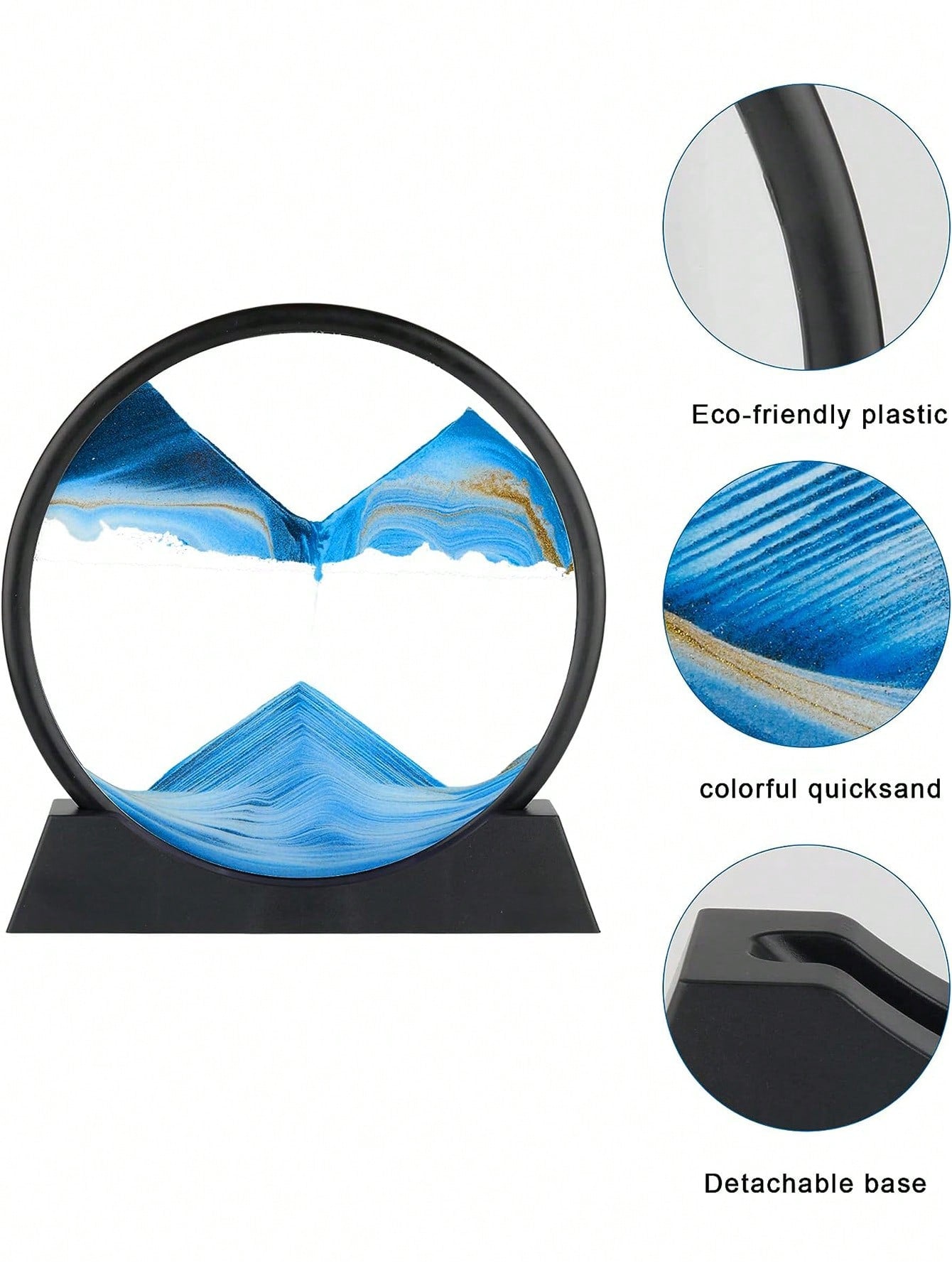 فن الرمل المتحرك ثلاثي الأبعاد المزخرف بالزجاج المناسب لديكور المكتب أو المنزل، اطار صورة الساعة الرملية الديناميكية الزرقاء المحيطية - صورة رملية مكتبية