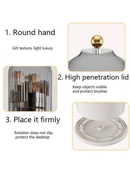 Makeup Brush Holder Organizer with Lid ,360° Rotating Makeup Brush Organizer,5 Slot Make up Brushes Cup for Cosmetics, Nail Polish, Art Supply, Bathroom Vanity Desktop Organizer