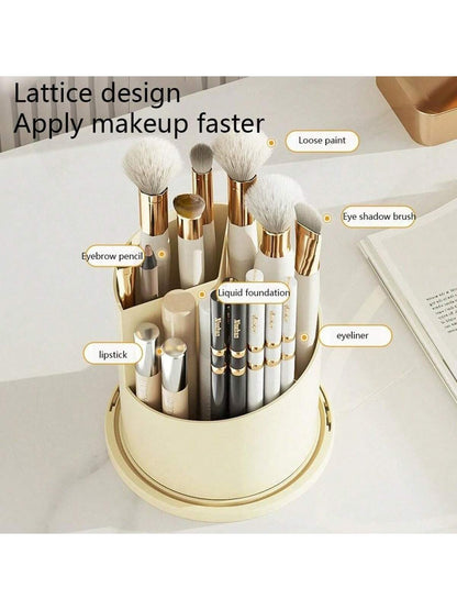 Makeup Brush Holder Organizer with Lid ,360° Rotating Makeup Brush Organizer,5 Slot Make up Brushes Cup for Cosmetics, Nail Polish, Art Supply, Bathroom Vanity Desktop Organizer