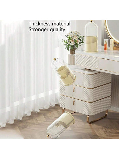 Makeup Brush Holder Organizer with Lid ,360° Rotating Makeup Brush Organizer,5 Slot Make up Brushes Cup for Cosmetics, Nail Polish, Art Supply, Bathroom Vanity Desktop Organizer