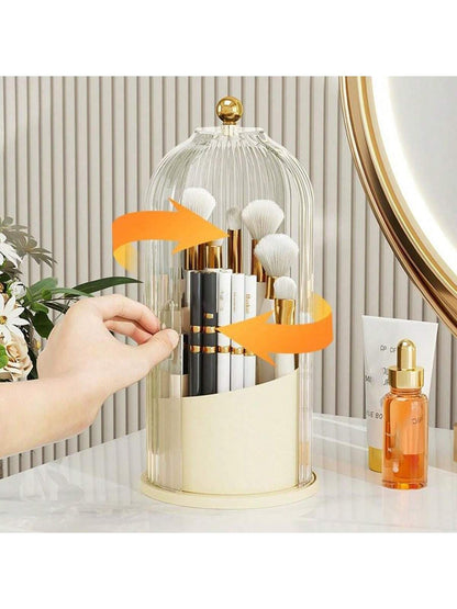 Makeup Brush Holder Organizer with Lid ,360° Rotating Makeup Brush Organizer,5 Slot Make up Brushes Cup for Cosmetics, Nail Polish, Art Supply, Bathroom Vanity Desktop Organizer