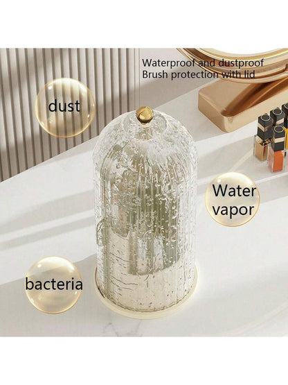 Makeup Brush Holder Organizer with Lid ,360° Rotating Makeup Brush Organizer,5 Slot Make up Brushes Cup for Cosmetics, Nail Polish, Art Supply, Bathroom Vanity Desktop Organizer