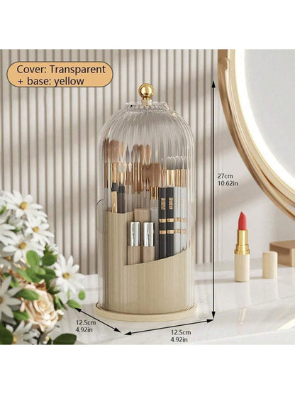 Makeup Brush Holder Organizer with Lid ,360° Rotating Makeup Brush Organizer,5 Slot Make up Brushes Cup for Cosmetics, Nail Polish, Art Supply, Bathroom Vanity Desktop Organizer