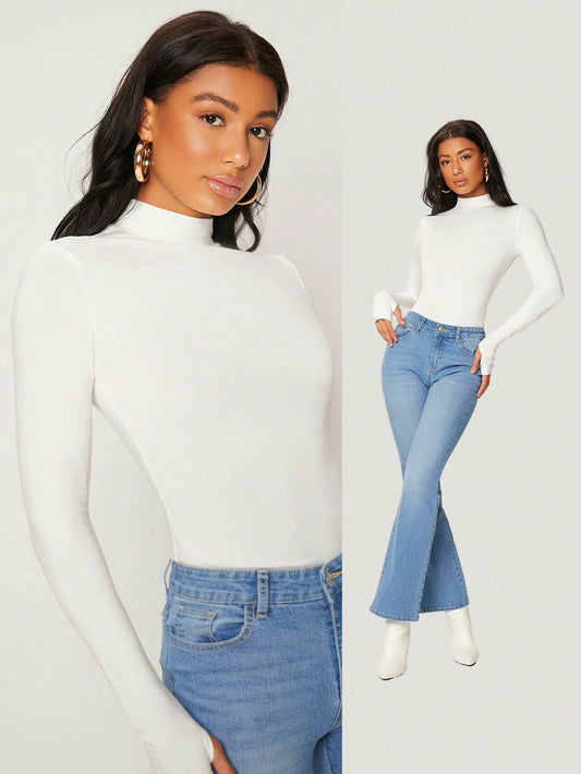 تي شيرت نحيل بلون موحد بياقة مستدير