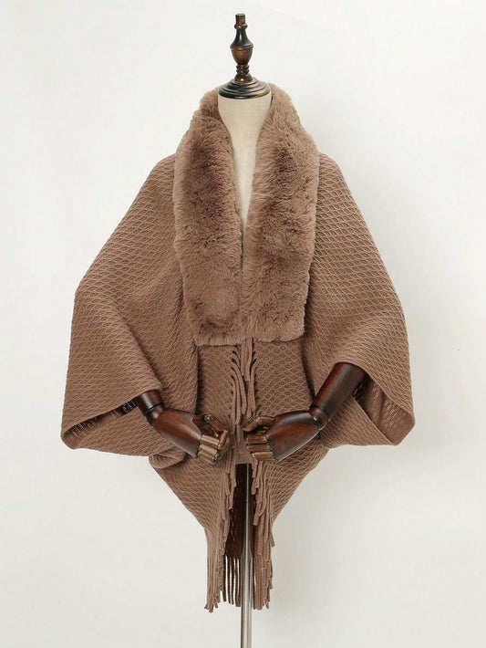 شال دافئ للجنسين على شكل شبكة بلون سادة مع شرابة، مناسب للخروج اليومي