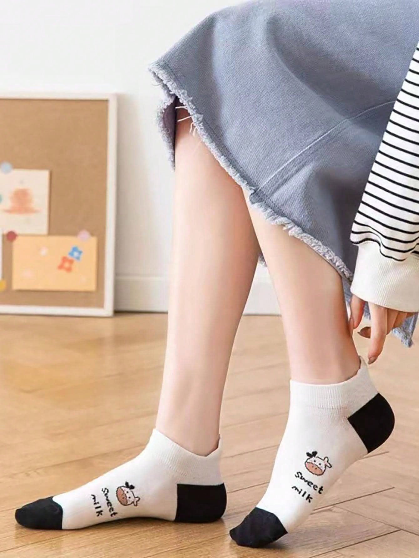جوارب كاحل أبقار مطرز لطيفة الى الحياة اليومية 5 أزواج نساء