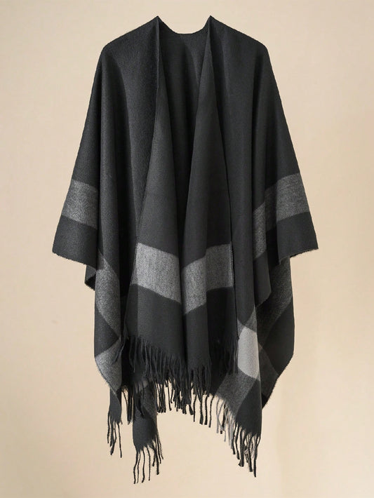 شال دافئ مخطط شرابة , مناسب الى كاجوال ارتداء قطعة واحدة