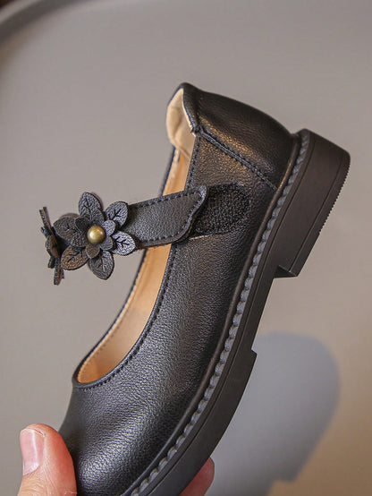 حذاء جلدي نسائي مسطح ذو حزام مزخرف بأزهار جذابة - يمكن ارتداؤه طوال الأربعة فصول - مانع للإنزلاق