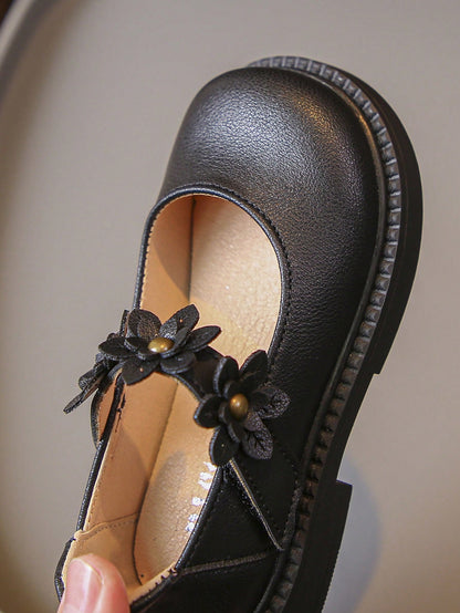 حذاء جلدي نسائي مسطح ذو حزام مزخرف بأزهار جذابة - يمكن ارتداؤه طوال الأربعة فصول - مانع للإنزلاق