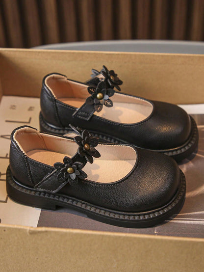 حذاء جلدي نسائي مسطح ذو حزام مزخرف بأزهار جذابة - يمكن ارتداؤه طوال الأربعة فصول - مانع للإنزلاق