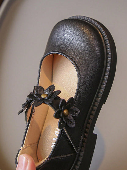 حذاء جلدي نسائي مسطح ذو حزام مزخرف بأزهار جذابة - يمكن ارتداؤه طوال الأربعة فصول - مانع للإنزلاق