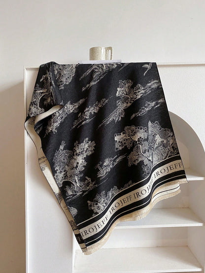 قطعة واحدة من وشاح الكشمير المقلد على الوجهين للسيدات منسوج بأنماط نباتية، شال للدفء في الخريف والشتاء، مناسب للاستخدام اليومي