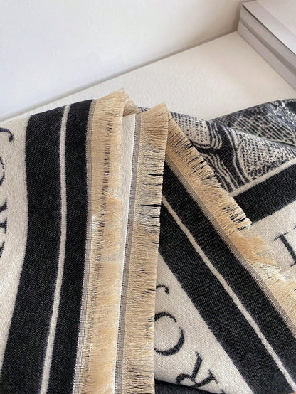 قطعة واحدة من وشاح الكشمير المقلد على الوجهين للسيدات منسوج بأنماط نباتية، شال للدفء في الخريف والشتاء، مناسب للاستخدام اليومي