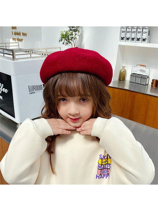 قبعة بريه صوف للبنات في الخريف والشتاء، قبعة بريه جذابة ولطيفة للأطفال مطابقة للأهل