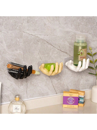 صندوق صابون بنمط يد جديد مزود بخطاف قوي غير مثقوب وغير مصفر لتخزينه بحائط المنزل ومناسب للمفاتيح والسماعات ورف التخزين