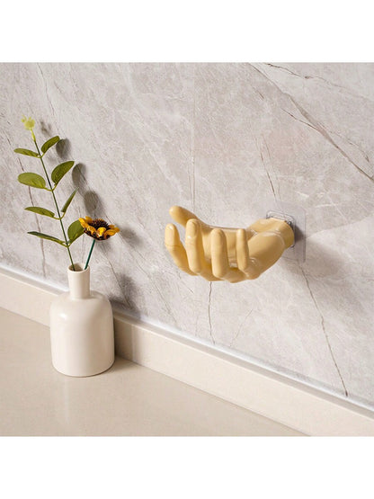 صندوق صابون بنمط يد جديد مزود بخطاف قوي غير مثقوب وغير مصفر لتخزينه بحائط المنزل ومناسب للمفاتيح والسماعات ورف التخزين