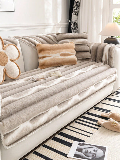 قطعة واحدة من غطاء أريكة مقلد من فراء الأرنب القطيفة، نمط كتلة ألوان غير منتظمة، صديق للحيوانات الأليفة، مناسب لغرفة النوم، المكتب، غرفة المعيشة، أثاث ديكور المنزل، غطاء واقٍ صديق للحيوانات الأليفة، الشتاء