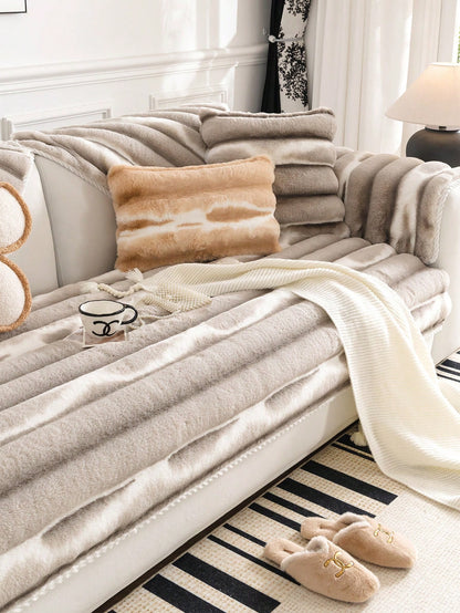 قطعة واحدة من غطاء أريكة مقلد من فراء الأرنب القطيفة، نمط كتلة ألوان غير منتظمة، صديق للحيوانات الأليفة، مناسب لغرفة النوم، المكتب، غرفة المعيشة، أثاث ديكور المنزل، غطاء واقٍ صديق للحيوانات الأليفة، الشتاء