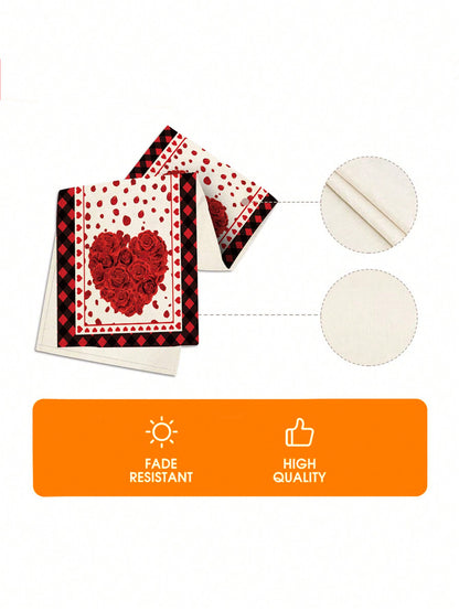 جريدة طاولة شاكوش رومانسية لعيد الحب مع نمط التحقق من القلب الأسود الأحمر ،مناسبة لوجبات القرية والمطاعم والحفلات وحفلات الزفاف وطاولات التجهيز بمقاس 13x72 بوصة