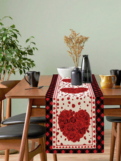 جريدة طاولة شاكوش رومانسية لعيد الحب مع نمط التحقق من القلب الأسود الأحمر ،مناسبة لوجبات القرية والمطاعم والحفلات وحفلات الزفاف وطاولات التجهيز بمقاس 13x72 بوصة