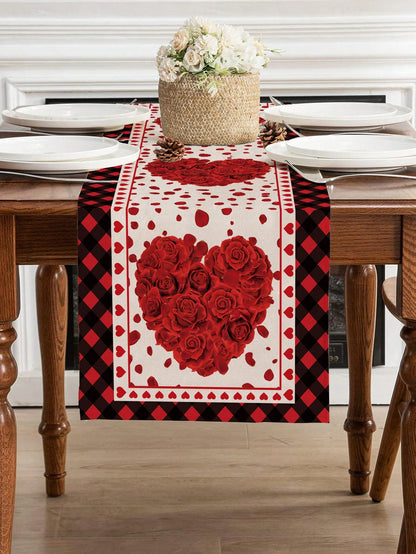 جريدة طاولة شاكوش رومانسية لعيد الحب مع نمط التحقق من القلب الأسود الأحمر ،مناسبة لوجبات القرية والمطاعم والحفلات وحفلات الزفاف وطاولات التجهيز بمقاس 13x72 بوصة