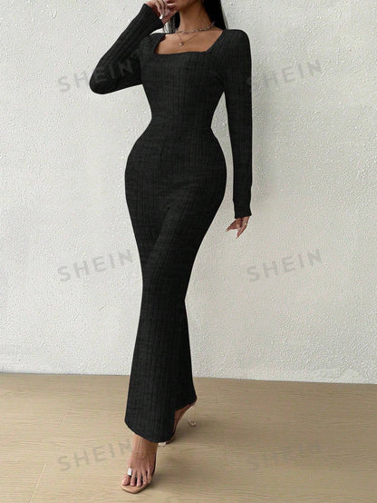 بدلة قفطان نسائية محبوكة باللون الصلب الأساسي