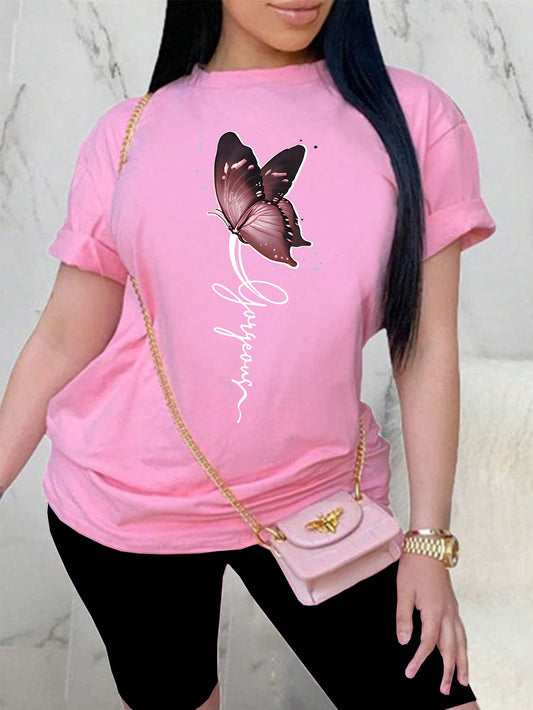 قميص نسائي بأكمام قصيرة و طبعة فراشة