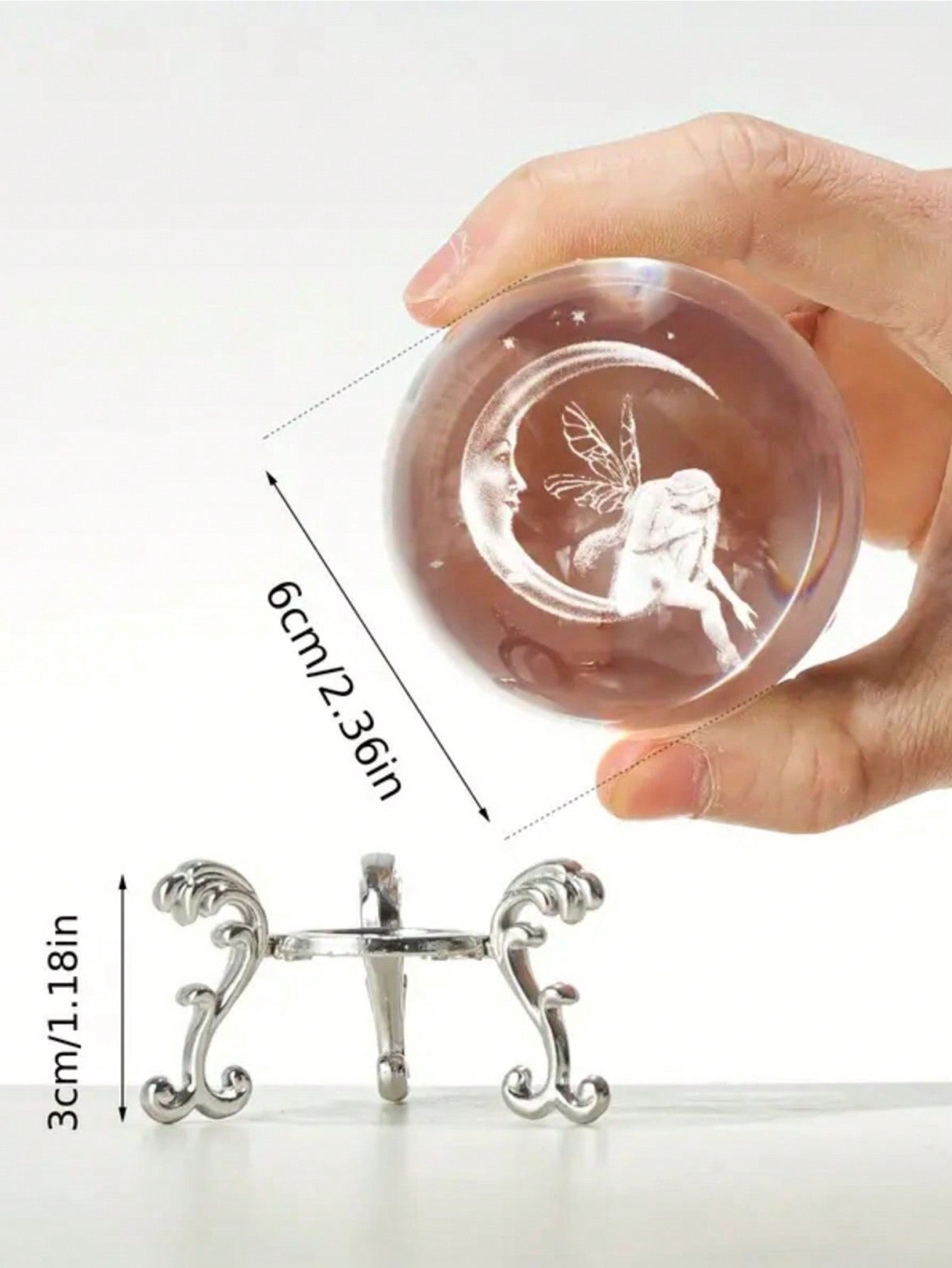 كرة زجاجية ديكورية إبداعية لعرض كوكب من الزجاج مستوحاة من القمر والجنية، مصنوعة من الكريستال الاصطناعي مقاس 60mm(2.3inch)، تأتي مع حامل لتزيين طاولة المنزل