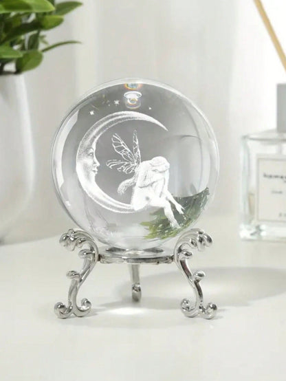 كرة زجاجية ديكورية إبداعية لعرض كوكب من الزجاج مستوحاة من القمر والجنية، مصنوعة من الكريستال الاصطناعي مقاس 60mm(2.3inch)، تأتي مع حامل لتزيين طاولة المنزل