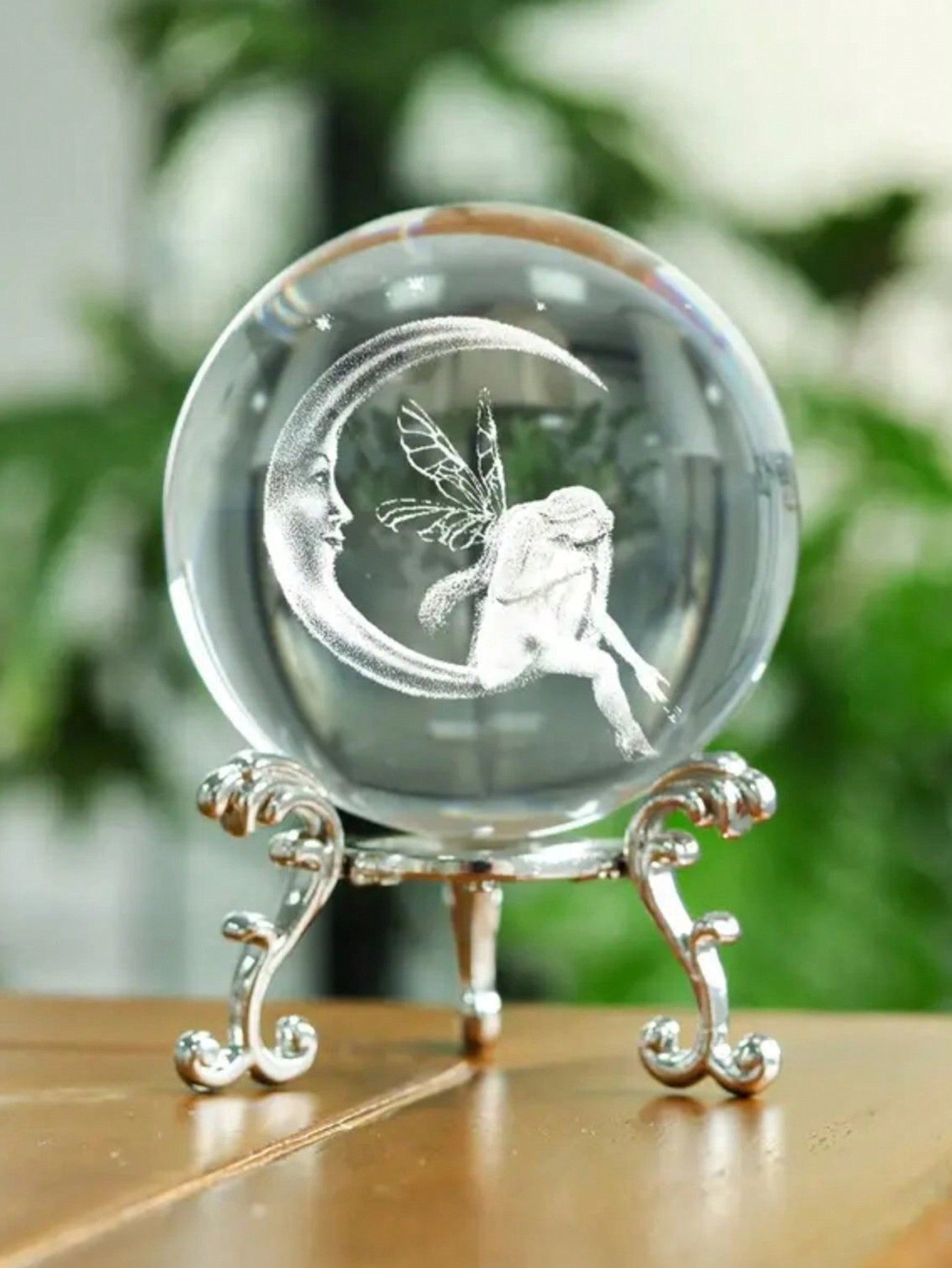 كرة زجاجية ديكورية إبداعية لعرض كوكب من الزجاج مستوحاة من القمر والجنية، مصنوعة من الكريستال الاصطناعي مقاس 60mm(2.3inch)، تأتي مع حامل لتزيين طاولة المنزل