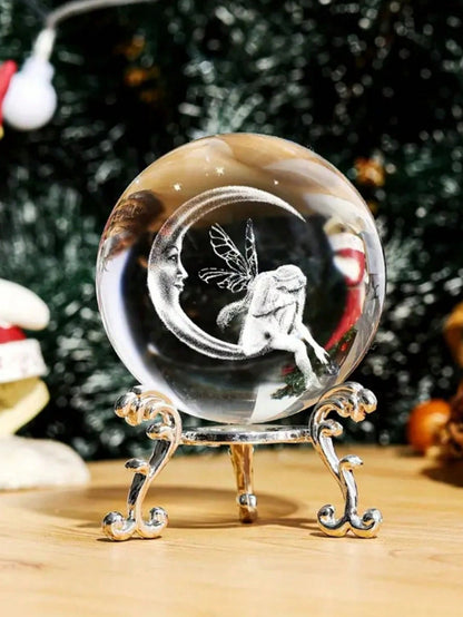 كرة زجاجية ديكورية إبداعية لعرض كوكب من الزجاج مستوحاة من القمر والجنية، مصنوعة من الكريستال الاصطناعي مقاس 60mm(2.3inch)، تأتي مع حامل لتزيين طاولة المنزل