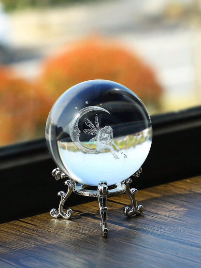 كرة زجاجية ديكورية إبداعية لعرض كوكب من الزجاج مستوحاة من القمر والجنية، مصنوعة من الكريستال الاصطناعي مقاس 60mm(2.3inch)، تأتي مع حامل لتزيين طاولة المنزل